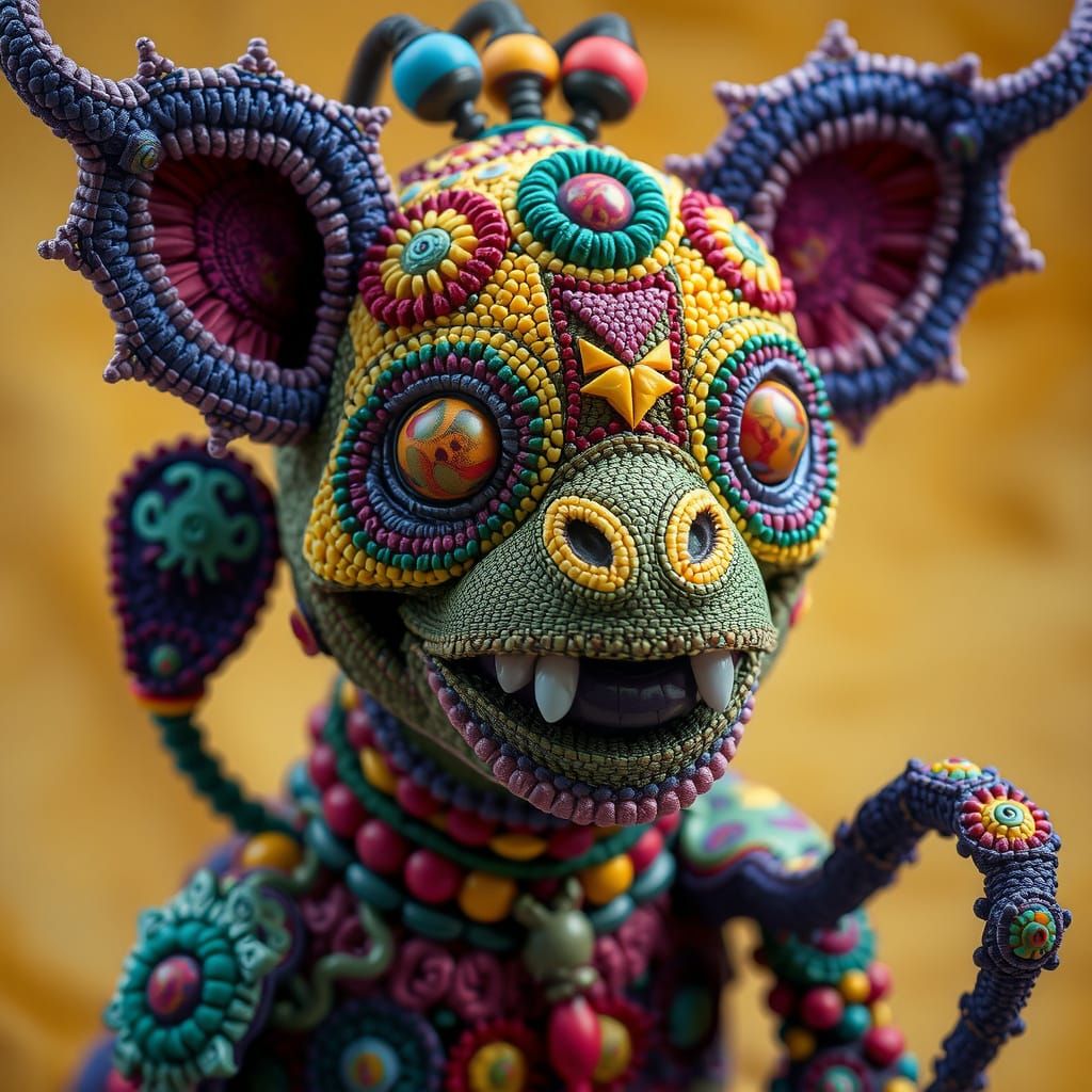 Colorful Beaded Monster in Surreal Style