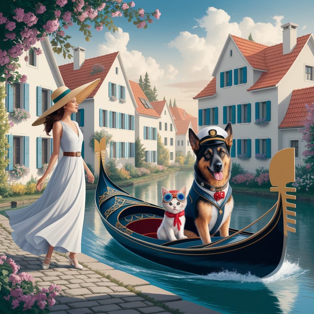 Charming Village Scene with Gondola and Animal Pilots
