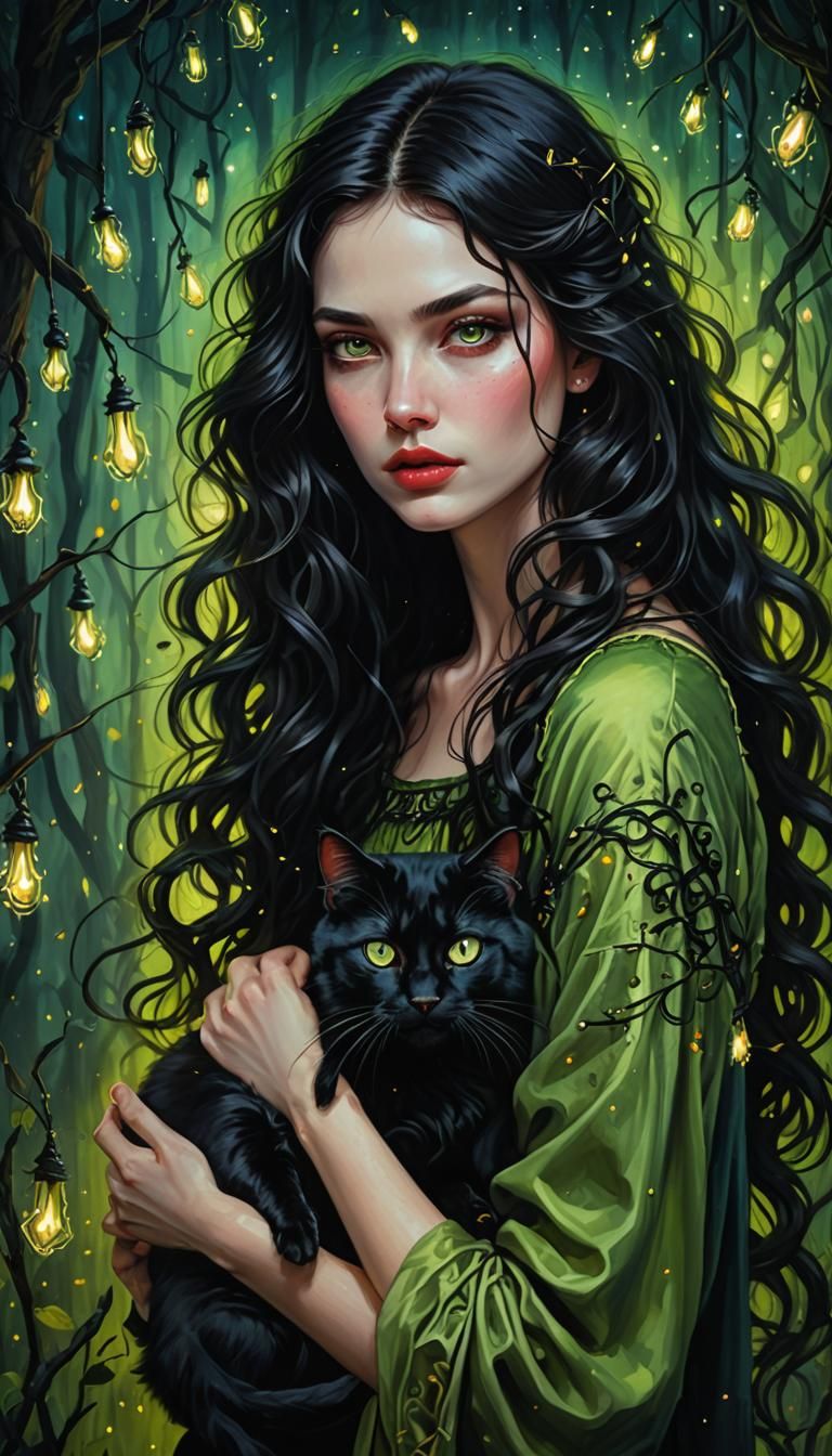 Renaissance Woman with Cat Portrait in Surreal Style