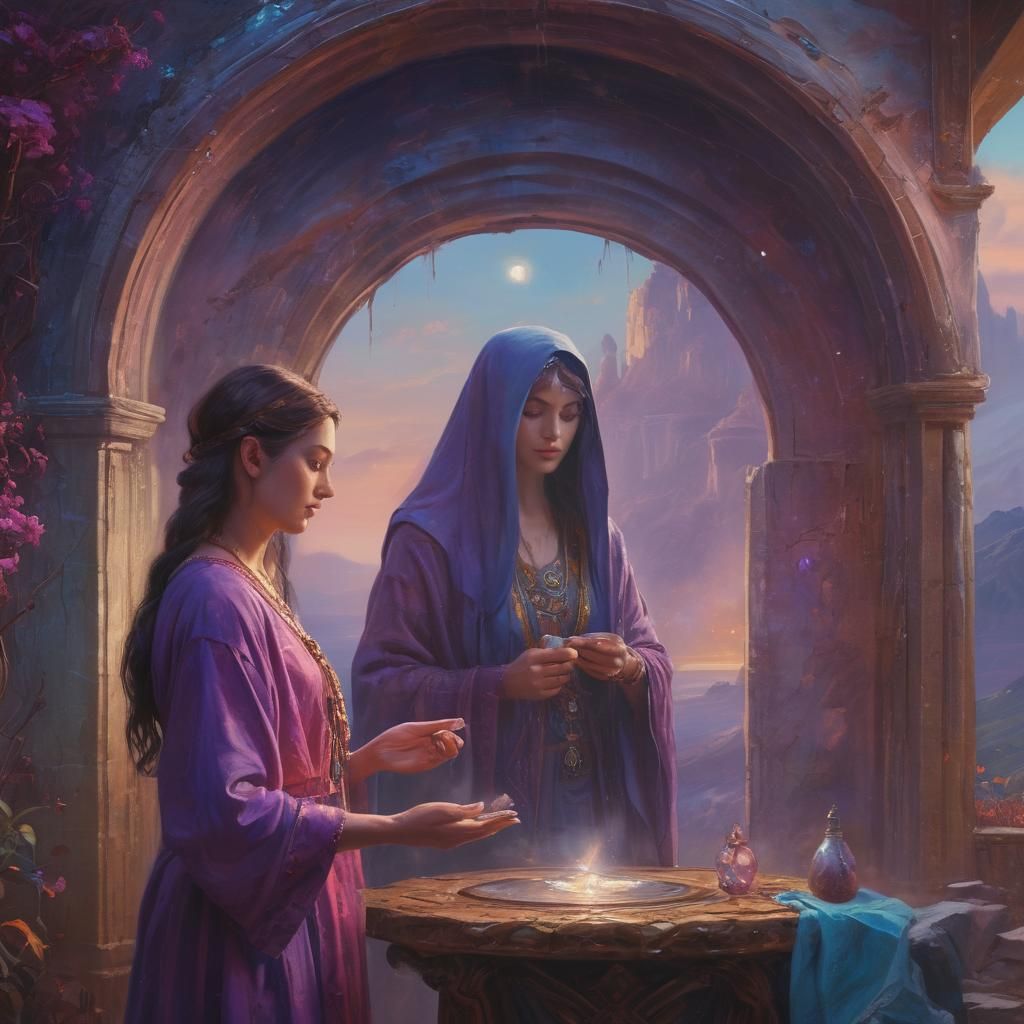 Mystical Family Portrait in Vibrant Oil Painting Style