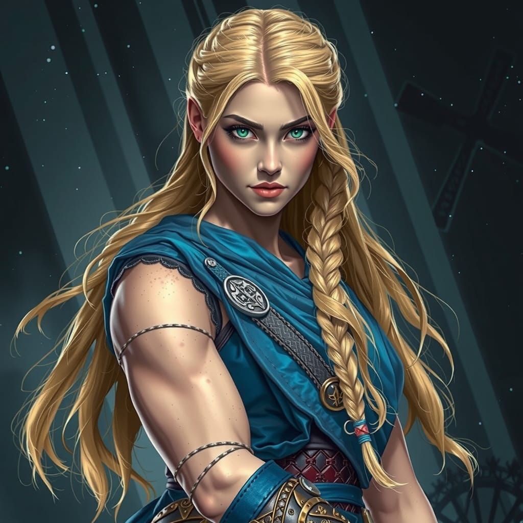 Fantasy Warrior with Wolf in a Fiery Landscape