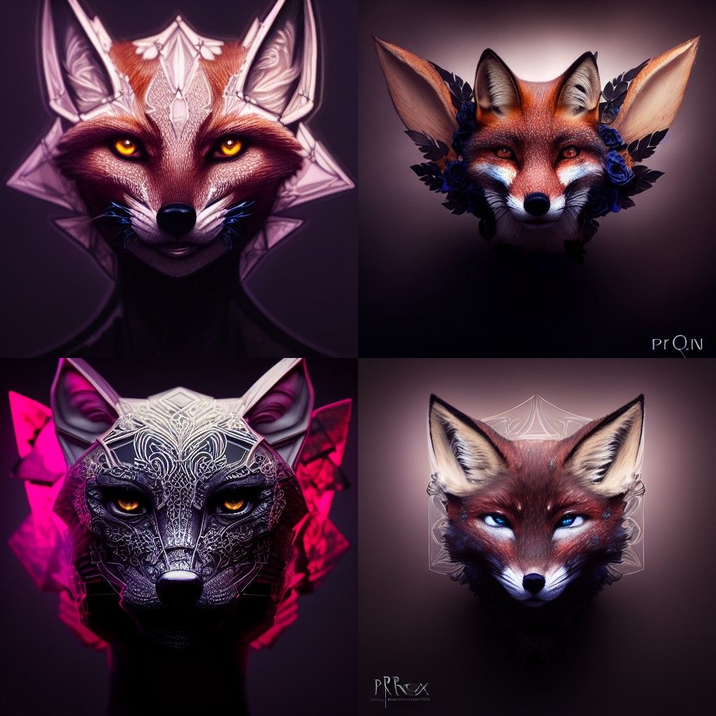 Fox Portrait with Black Roses in Hyper-Realistic Style