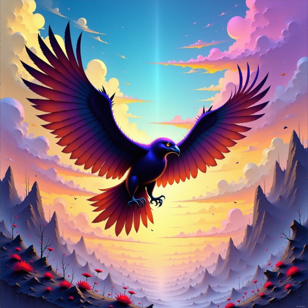 Hawk Ascending: A Digital Painting in Ethereal Style