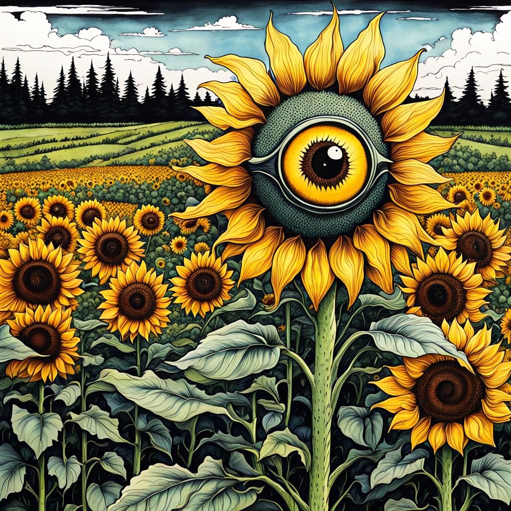 Surreal Ink Drawing of Flower Mutant Creature