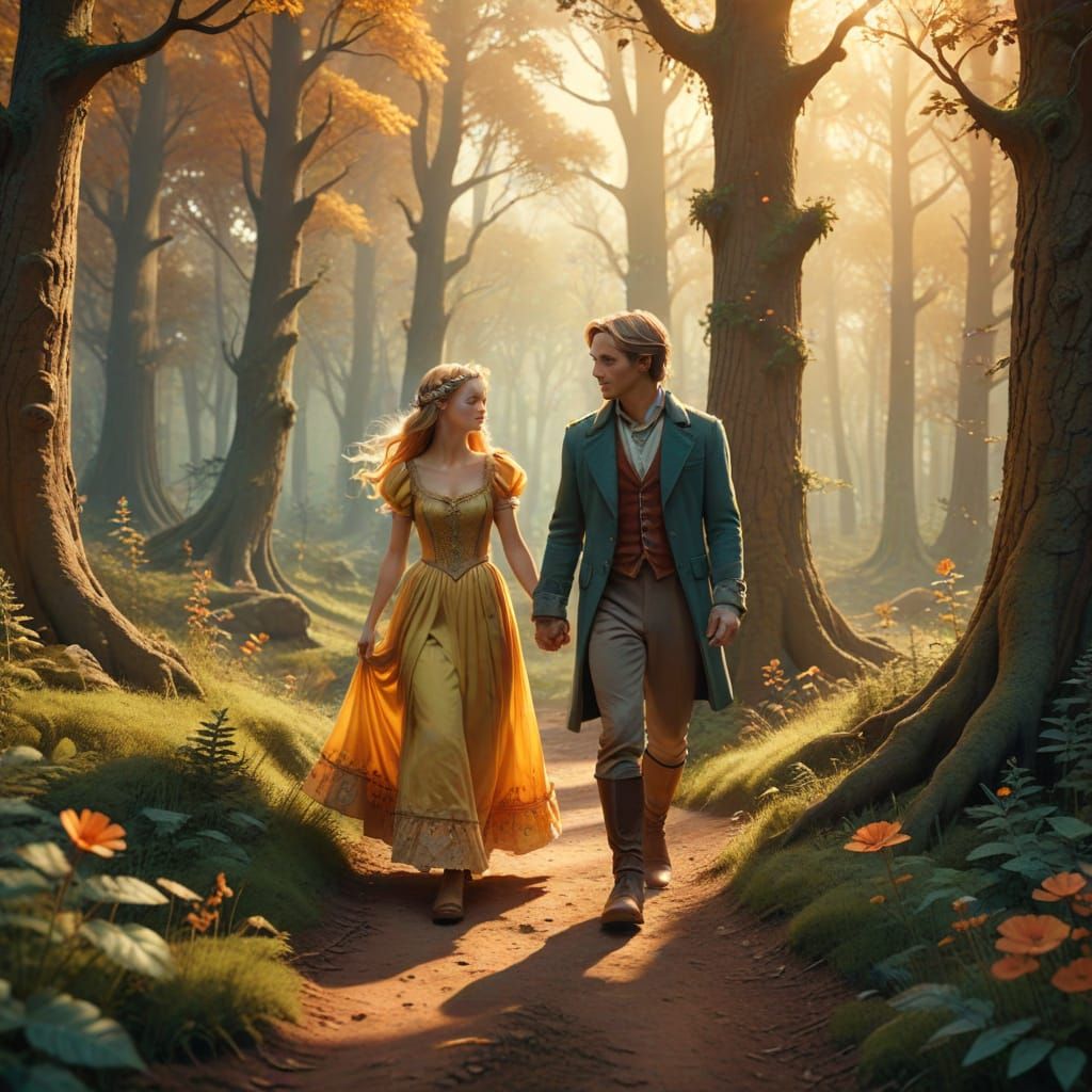 Hansel and Gretel in Enchanted Forest Illustration