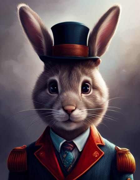 Elegant Rabbit Dandy Portrait in Oil Paint Style