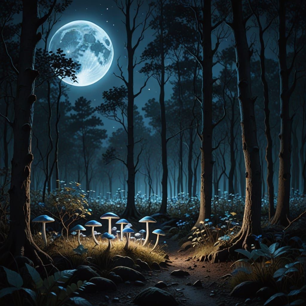Moonlit Forest with Glowing Mushrooms