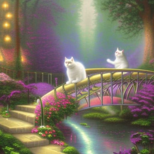 Purple Cat on Bridge in Ethereal Fantasy Style