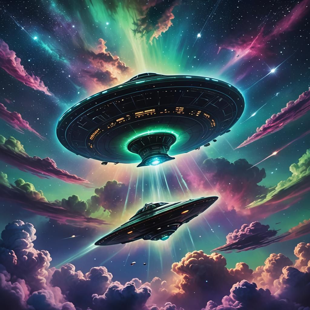 UFO Soaring Through Starry Night Sky