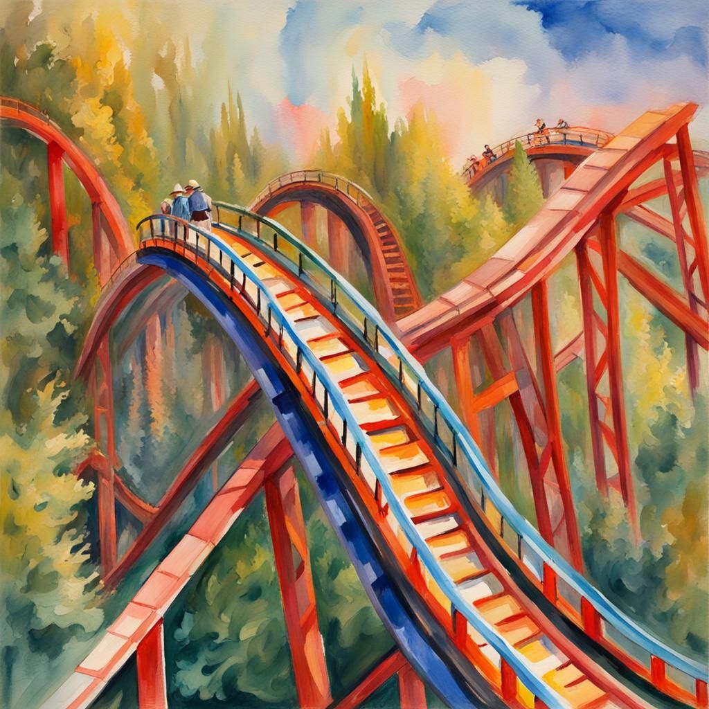 Roller-coaster in Gouache Impressionist Style