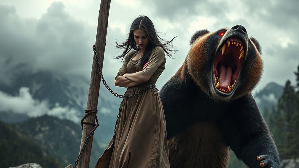 Medieval Woman Confronts Mysterious Panda Bear Amidst Dramat...