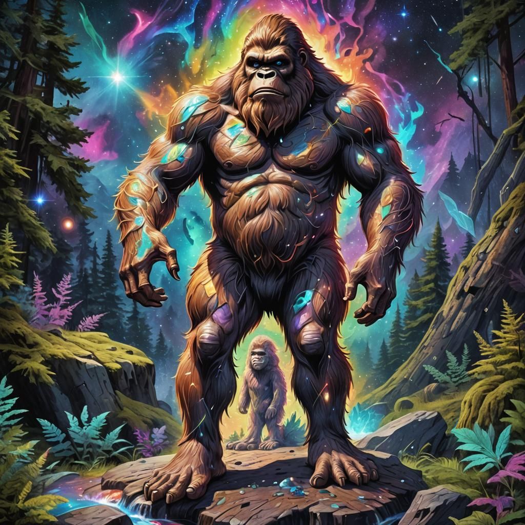 Bigfoot Shaves Legs: Astral Cosmic Illustration