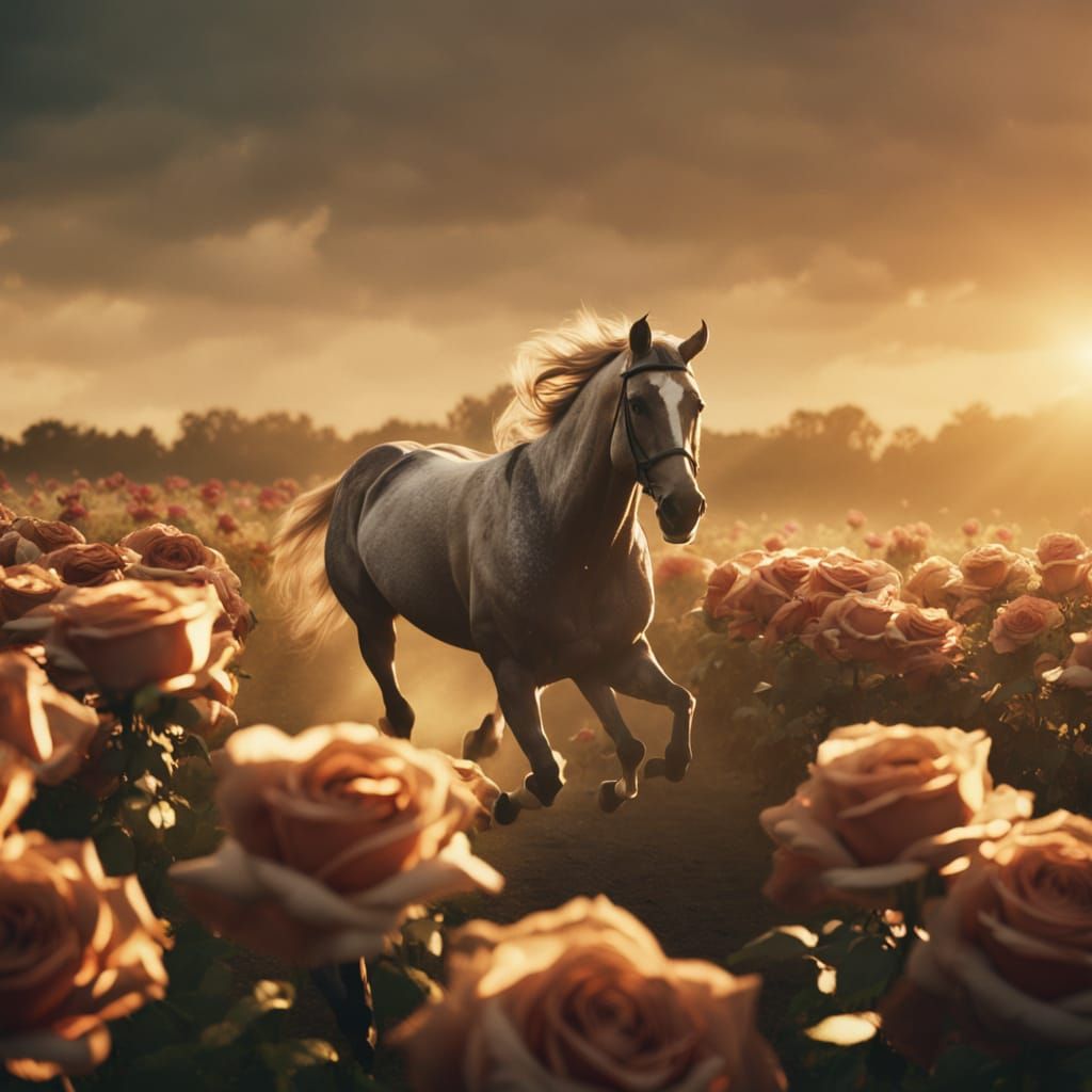 Winged Racehorse Galloping in Golden Hour Lighting