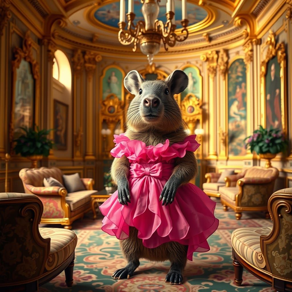 Lavish Female Capybara in Whimsical Luxury Home