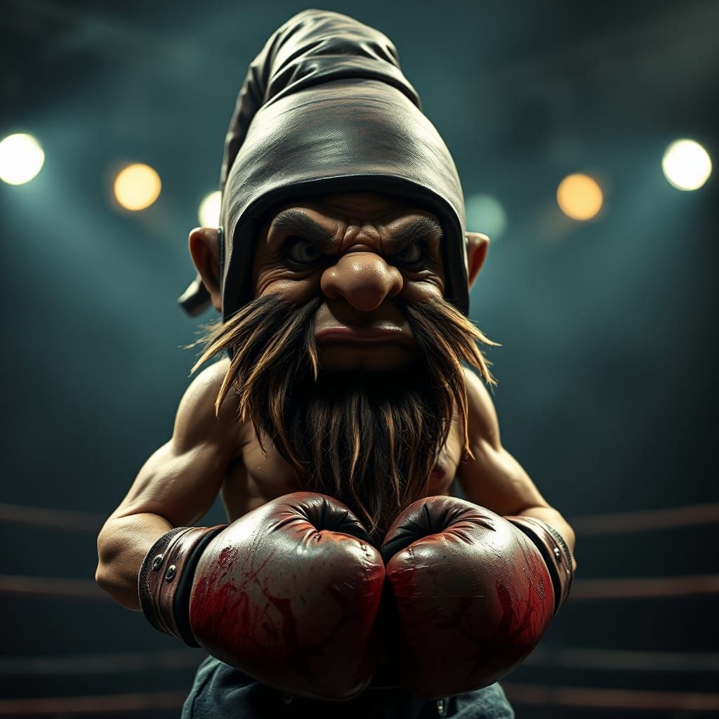 Grotesque Gnome Boxer in Dimly Lit Arena