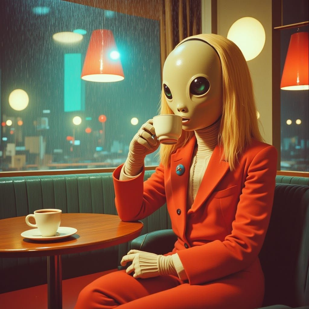 Android Protagonist in Cyberpunk City at Night