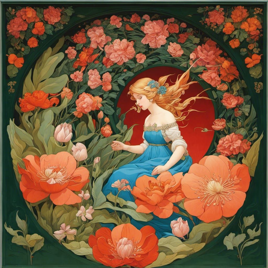 Thumbelina in Flower, Art Nouveau Style