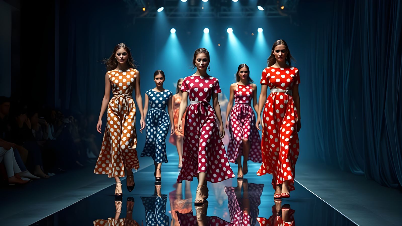Polka Dot Models on Catwalk: Hyperrealistic Fashion