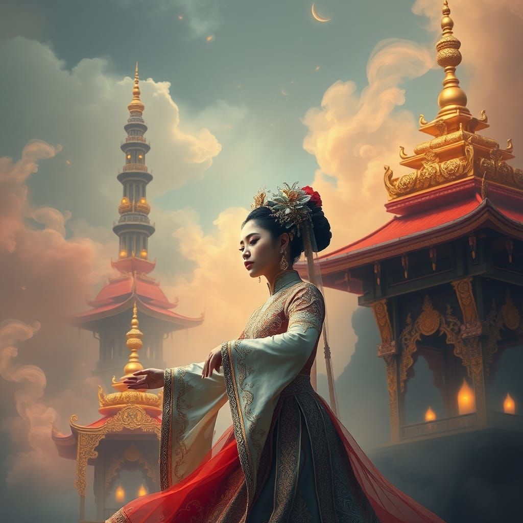 Woman in Baba-Nyonya Costume with Silver Smoke