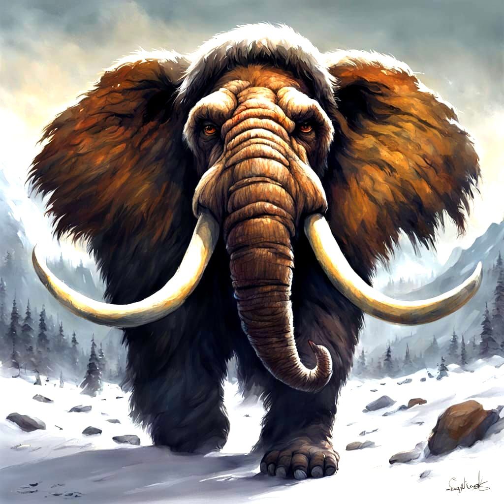 Sinister Woolly Mammoth in Fantasy Style