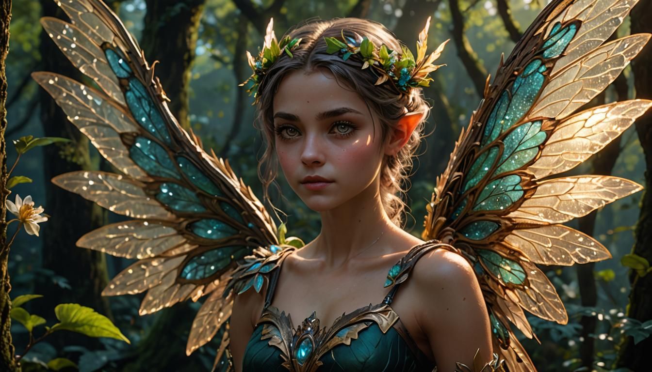 Sylvan Pixie Portrait in Hyperrealistic Style
