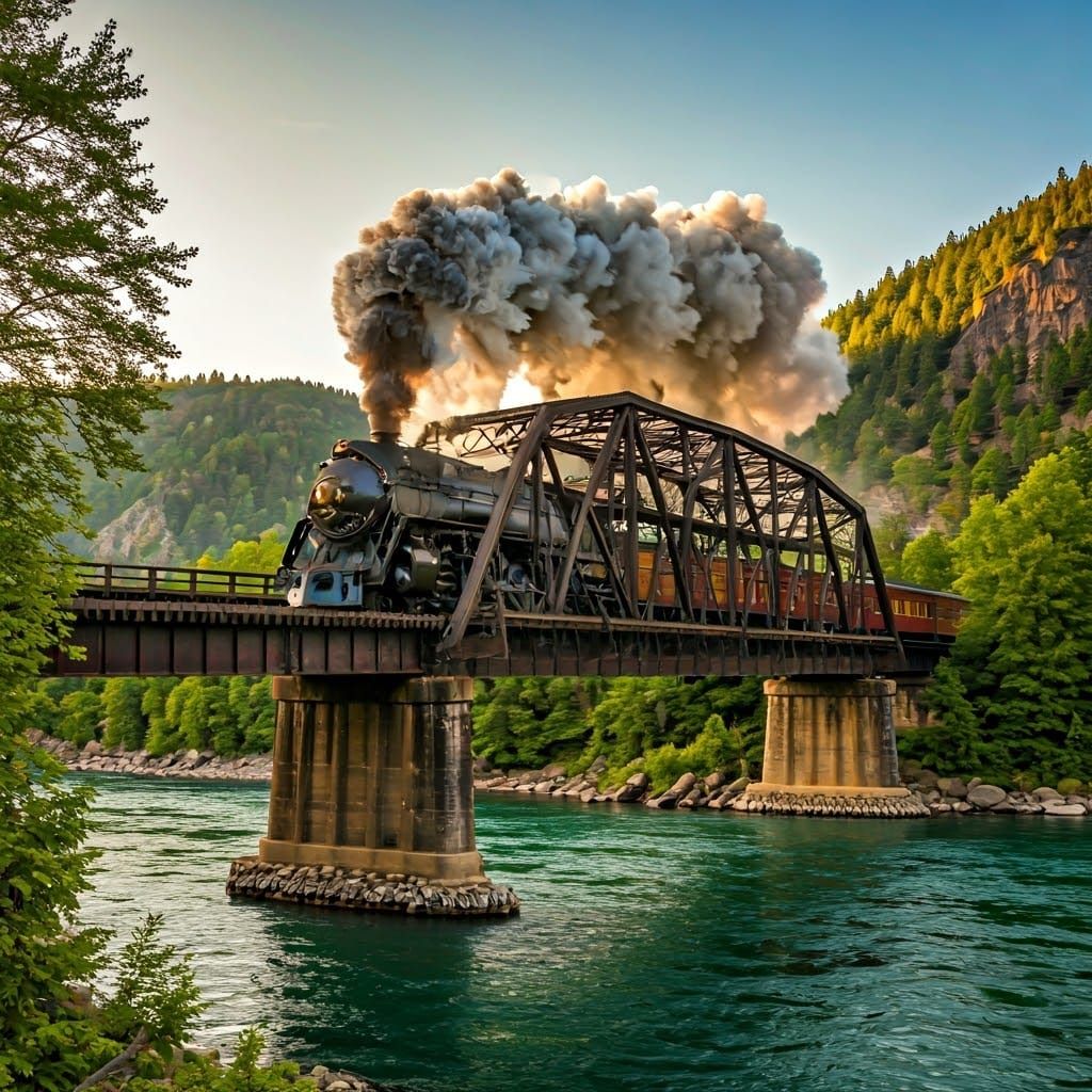 Industrial Era Bridge with Steam Train