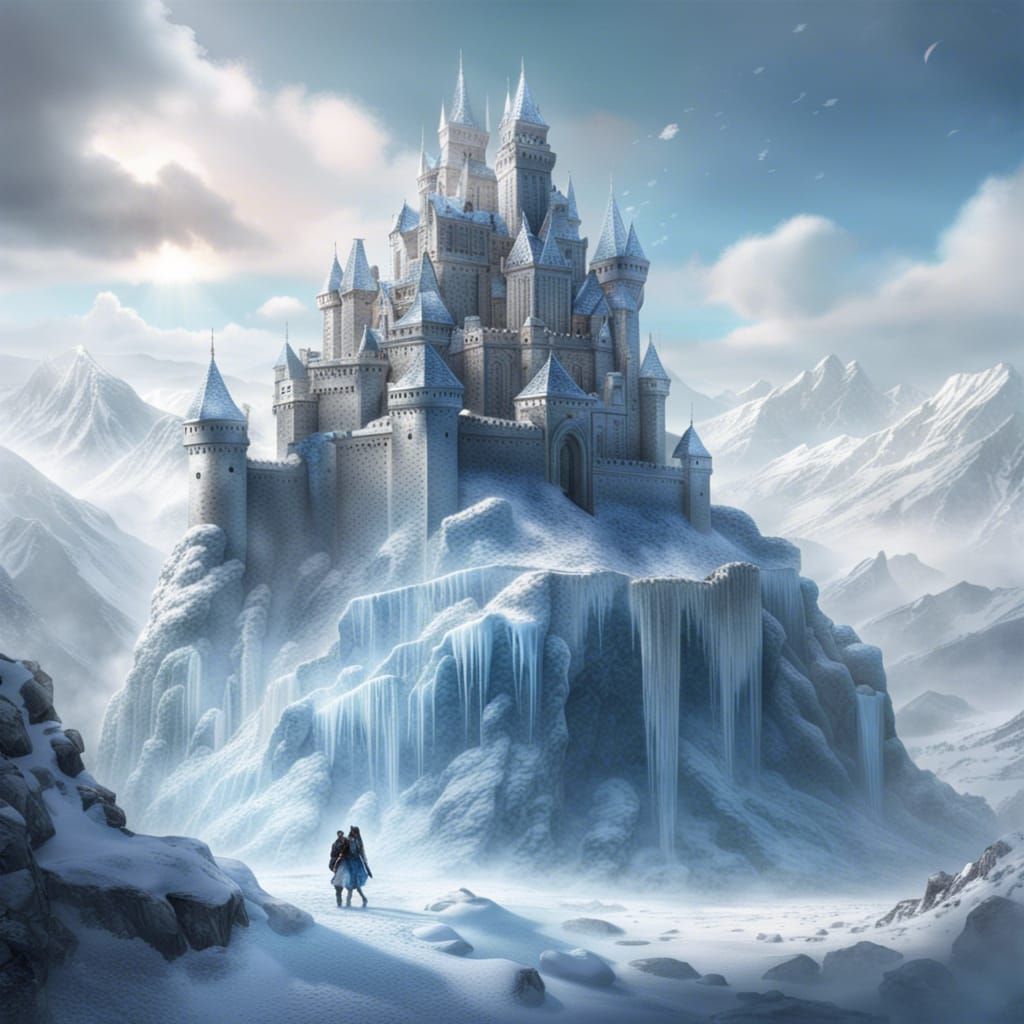 Majestic Ice Castle on Snowy Mountain