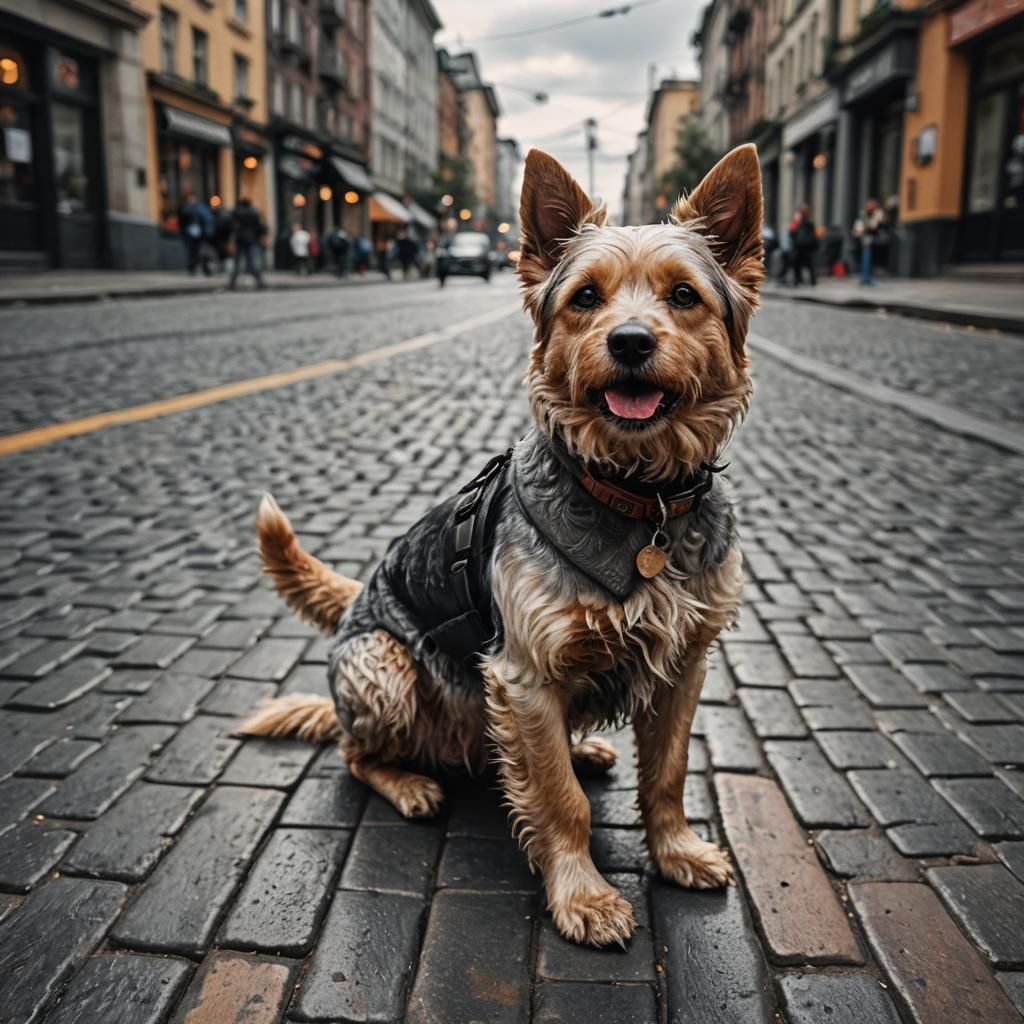 Cute Dog in City: Hyperrealistic 64MP Image