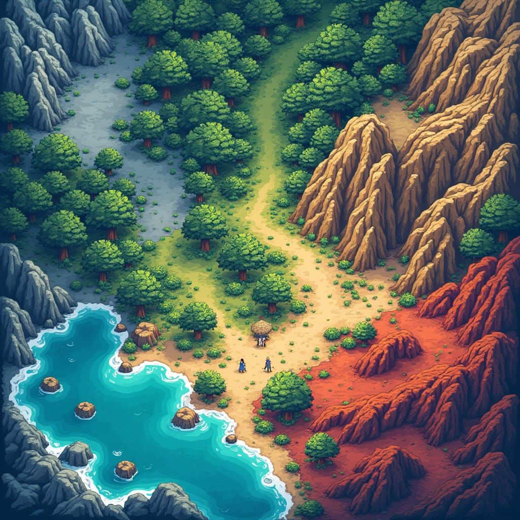 Vibrant Pixel Art Tile Atlas of Diverse Terrain