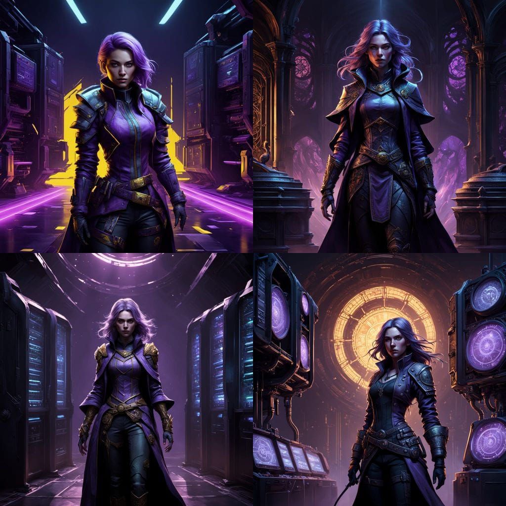 Sorceress Hacker in Cyberpunk Server Room