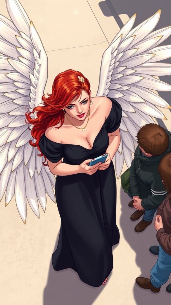 Plus-Size Angel Poses in Fashionable Glory