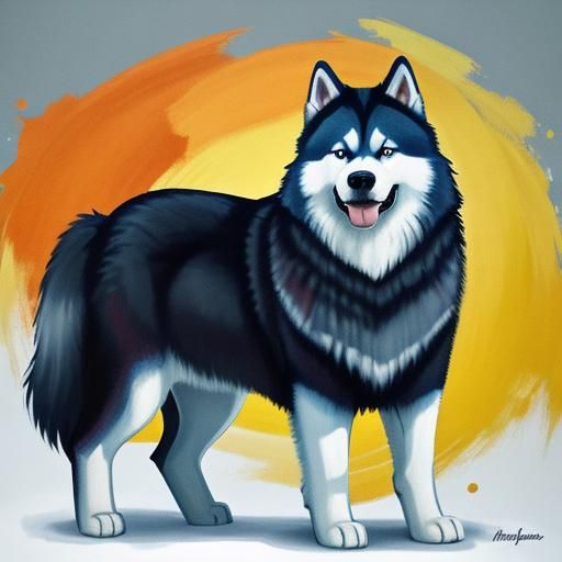 Abstract Alaskan Malamute Art with Complementary Colors