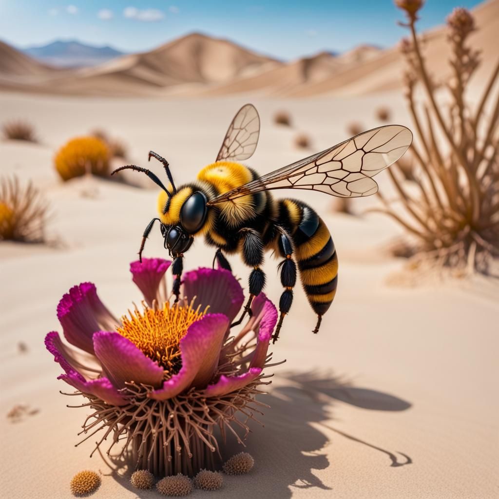Steampunk Bee on Desert Flower in Vivid Colors