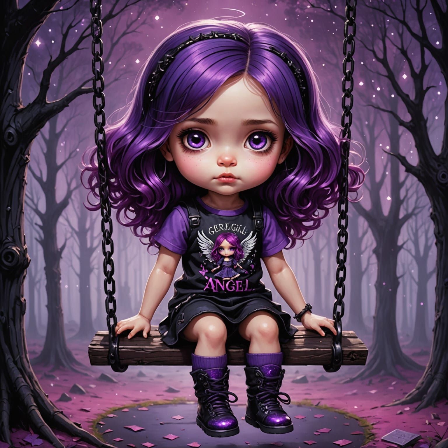 Chibi Toddler Girl in Psychedelic Gothic Horror Style