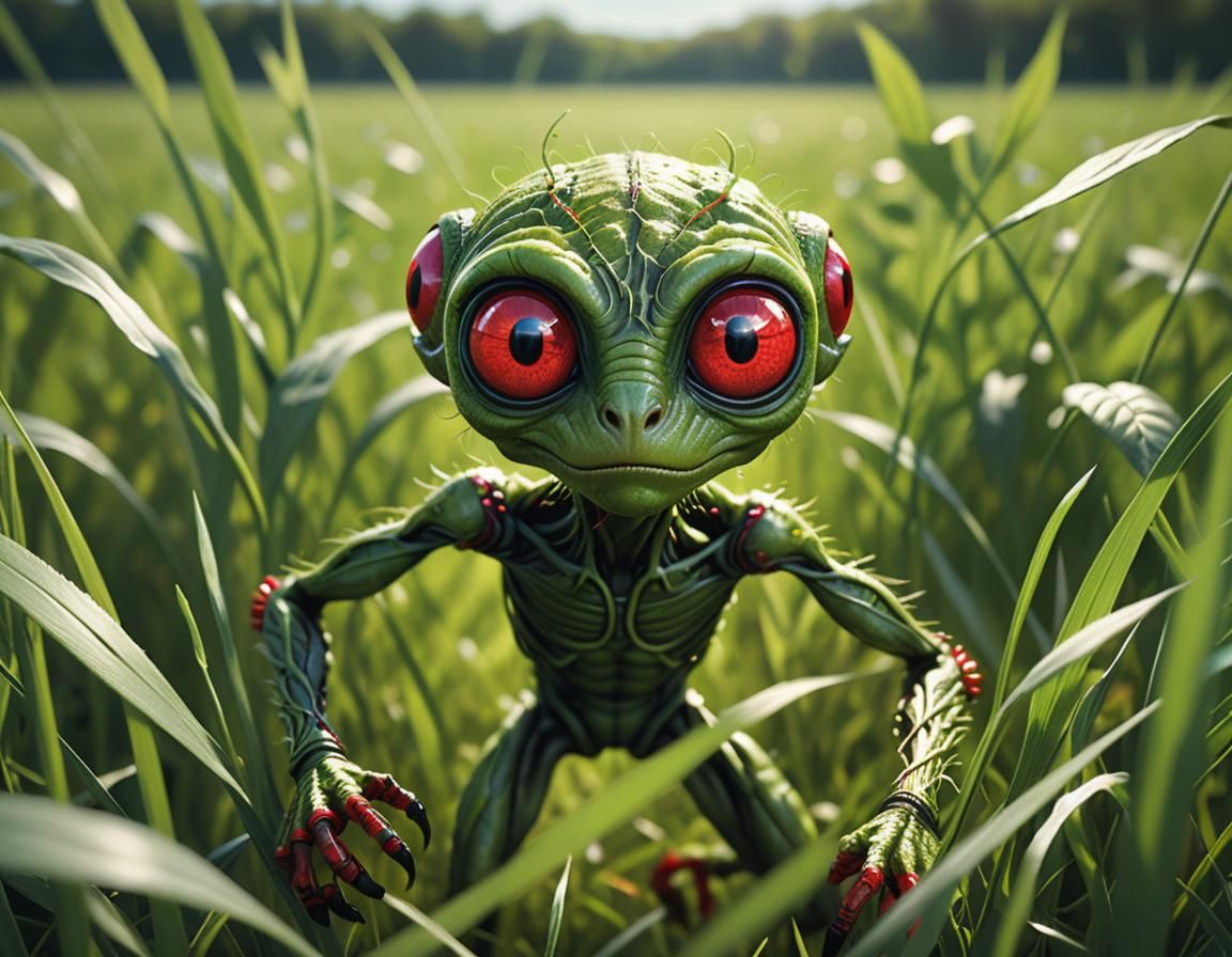 Hyper-Realistic Green Creature in Macro Photography