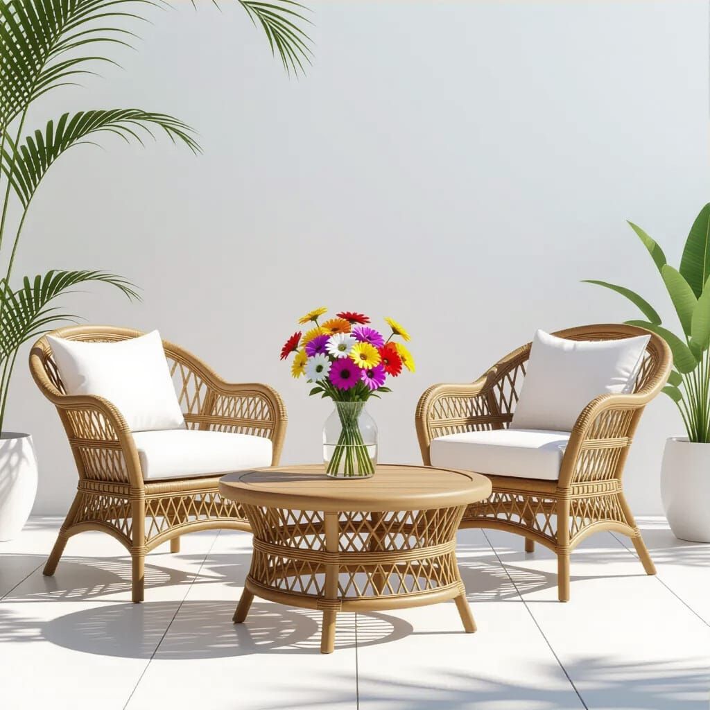Wicker Outdoor Furniture Set with Daisy Vase