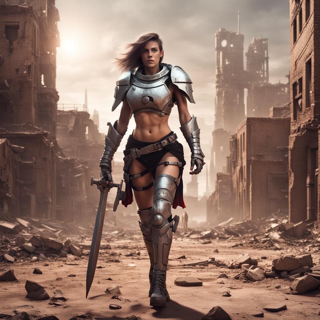 Muscular Female Knight in Abandoned Martian City