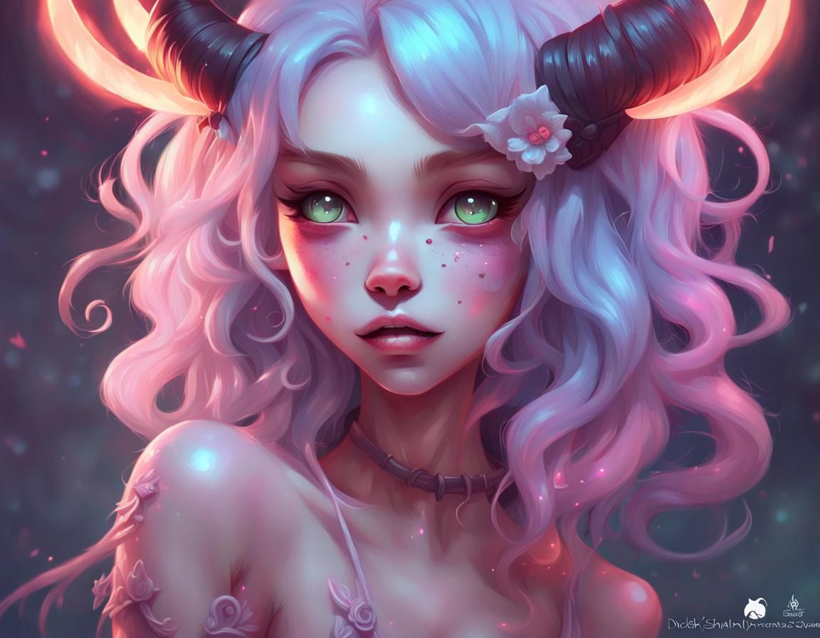 Cute Demon Girl in Dreamlike Digital Art