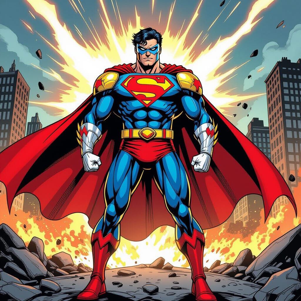 Superman Fights Evil as Red Ranger in Comic Art Style