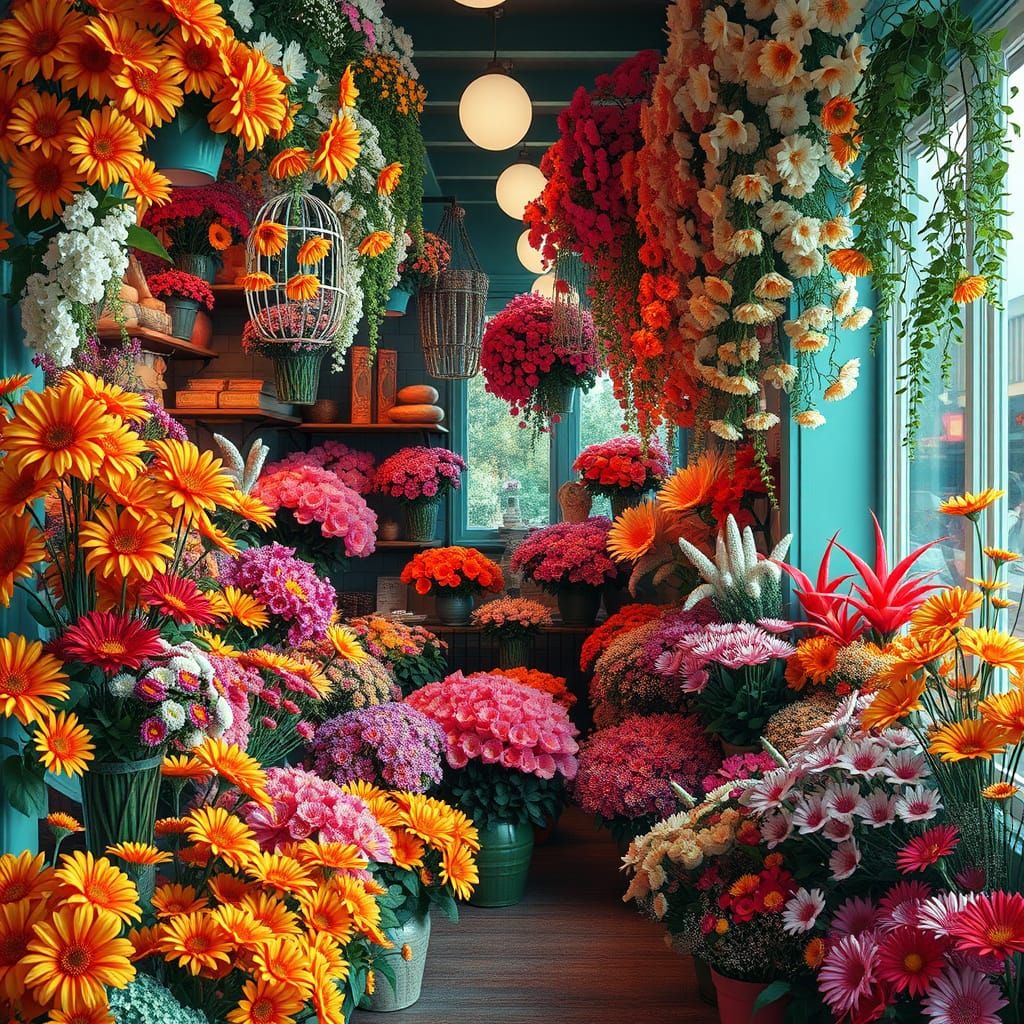 Vibrant Floral Paradise in Whimsical Digital Art