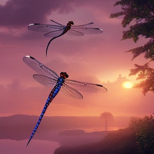 Dragonflies at Sunrise: Epic Cinematic Digital Painting