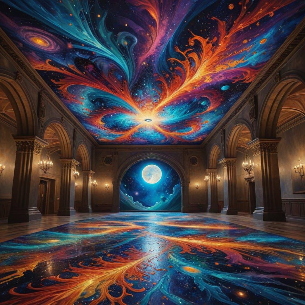 Surreal Vaulted Ceiling Embellishment with Pulsating Colors
