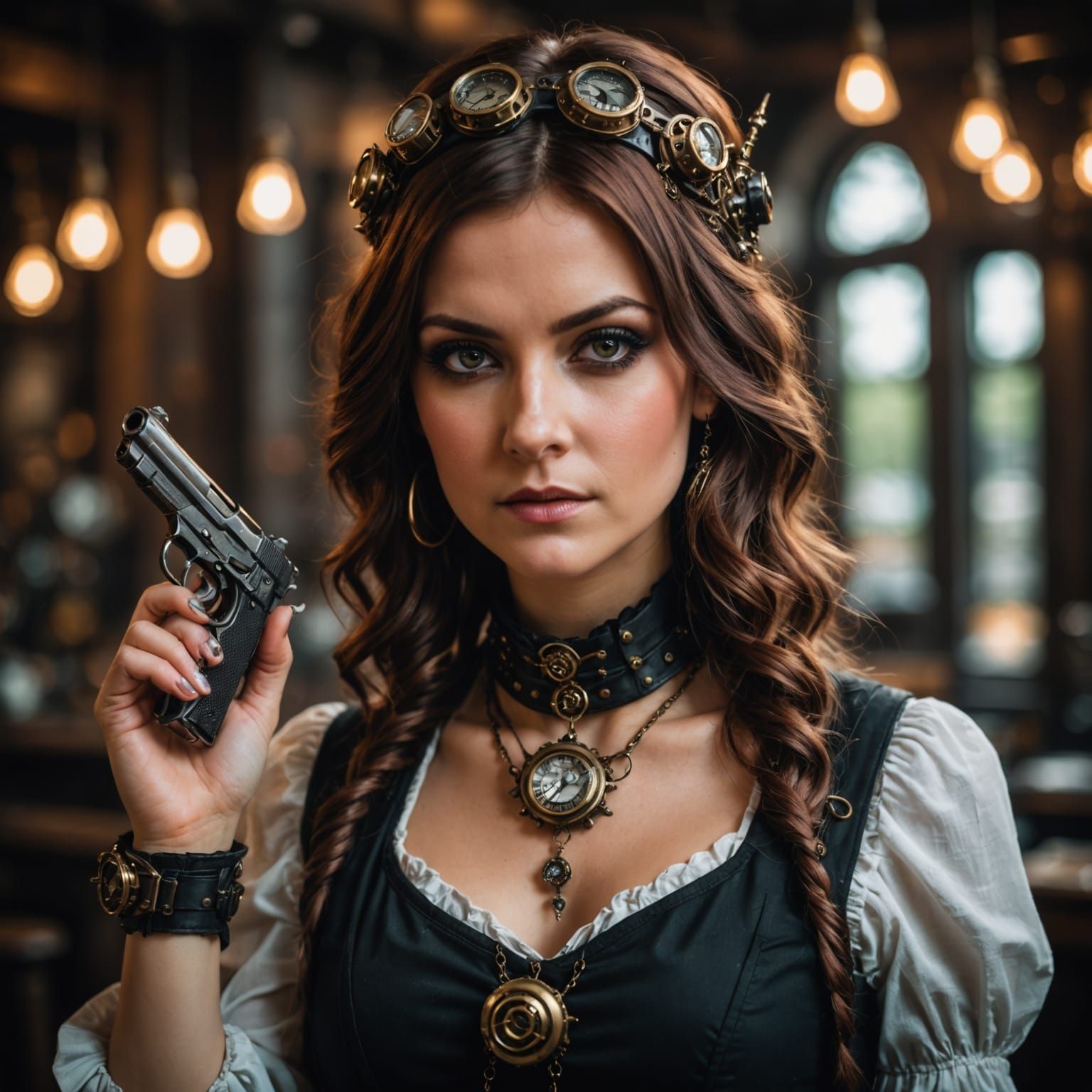 Steampunk Fairy Gangster with Gun and Necklace