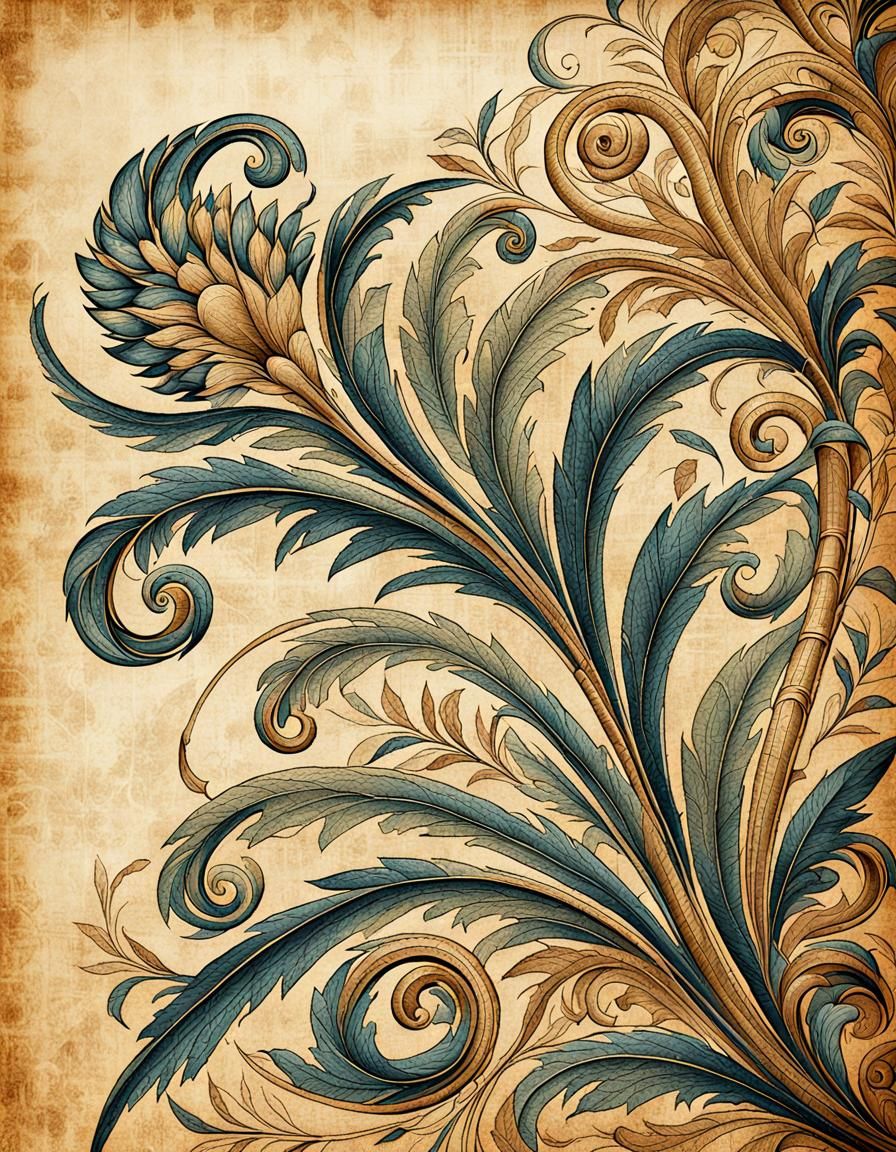 Parchment Art with Ancient Greek Border Illustration