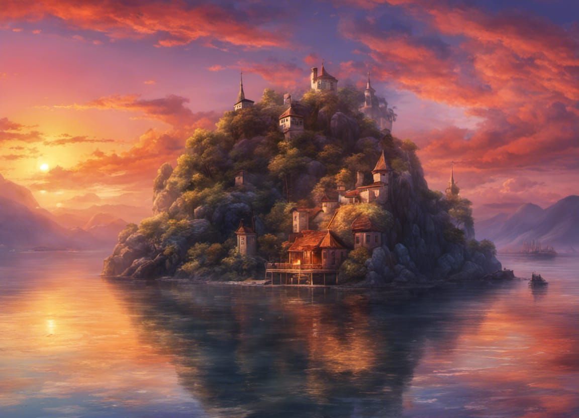 Fantasy Sunset Over Bay