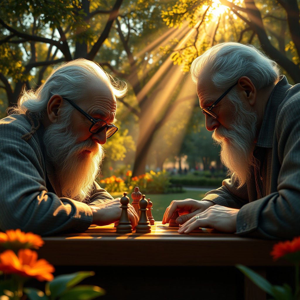 Chess Game in the Park: Hyperrealistic Digital Art