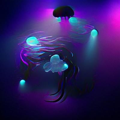 Glowing Jellyfish in Dark Water with Neon Lighting
