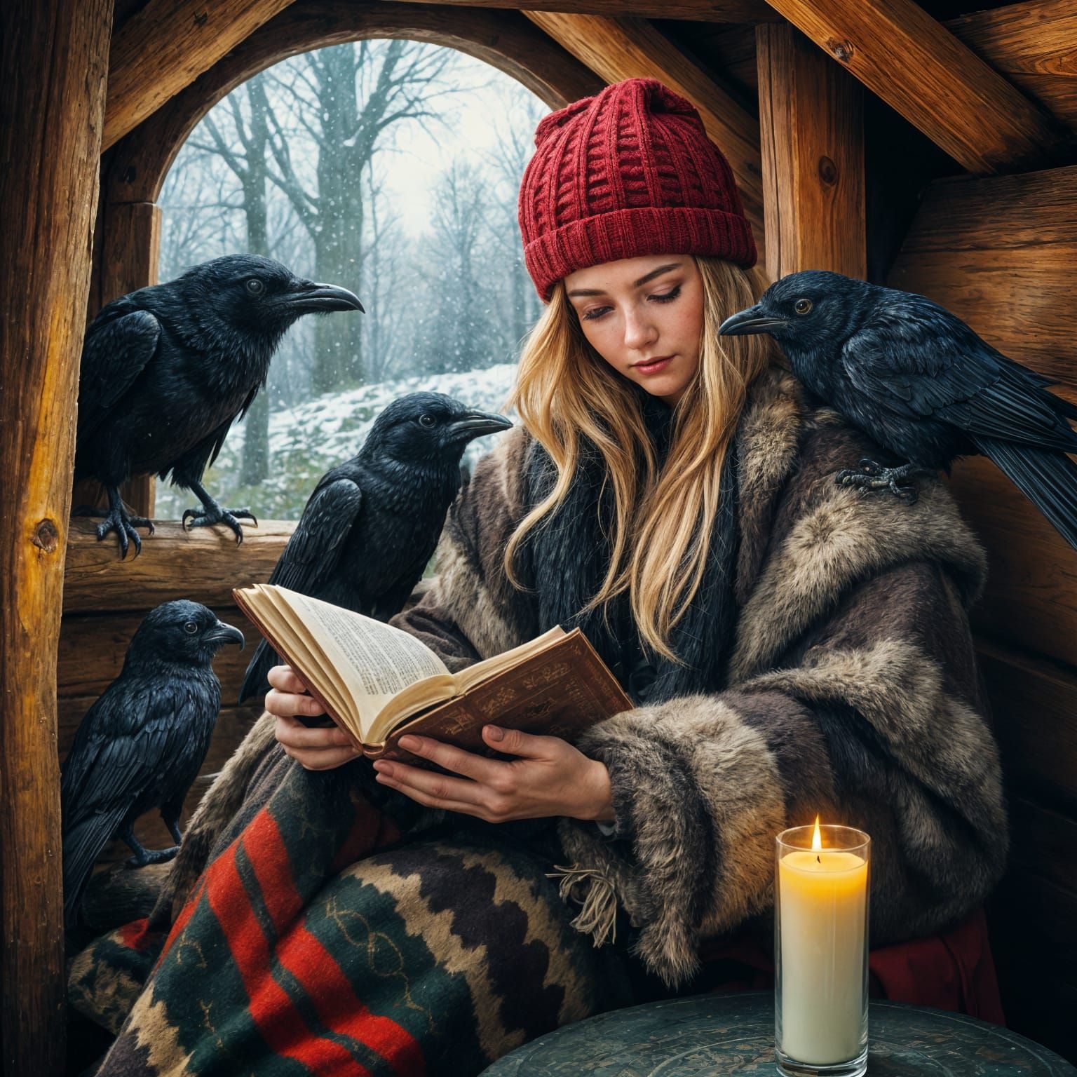 Cozy Scandinavian Reading Nook in Gouache Style