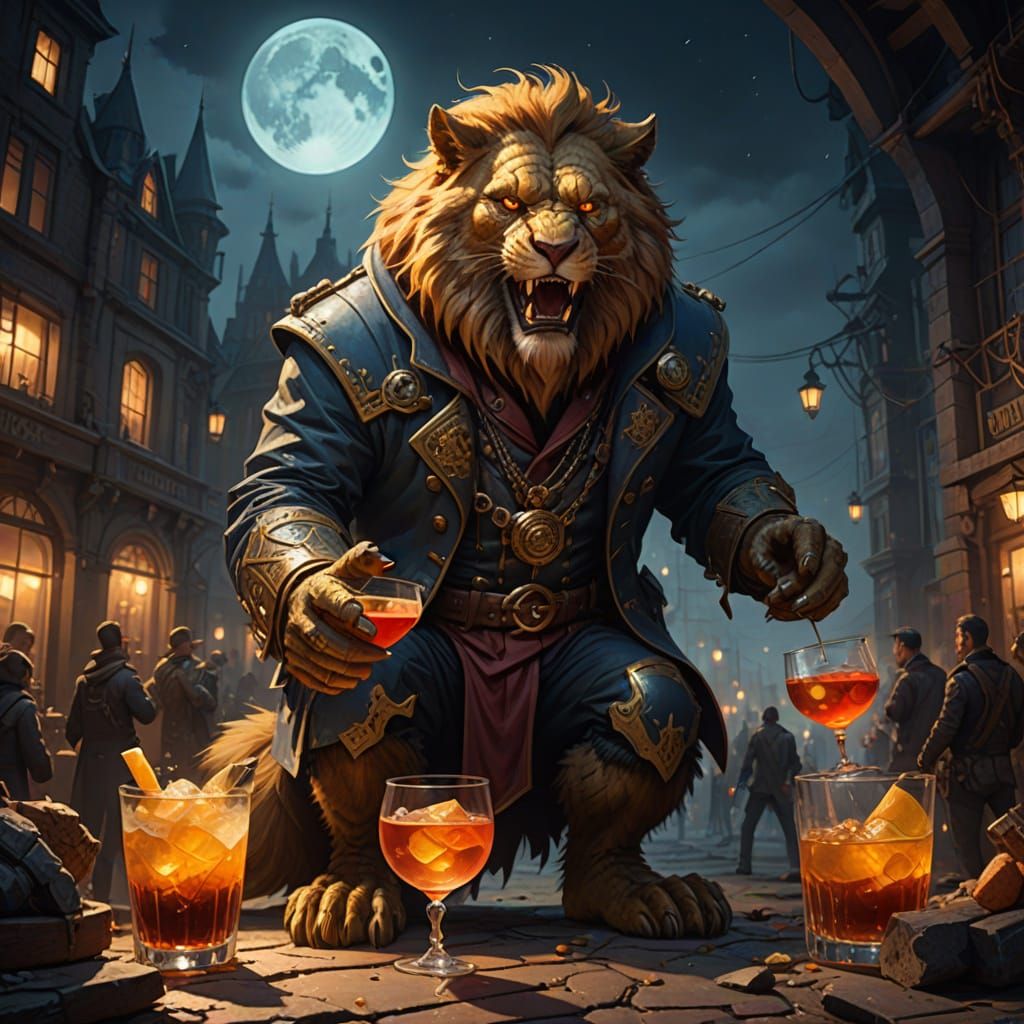 Massive Creature Roars at Night with Men Drinking Cocktails