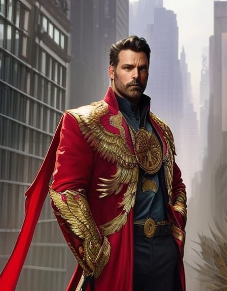 Red-Winged Angel in Radiant City, Digital Art